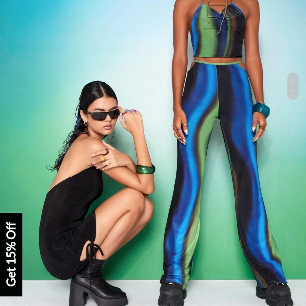 Motel x Olivia Neill Mares Flare Trouser in Solarized Green and Blue - Picture 4 of 9